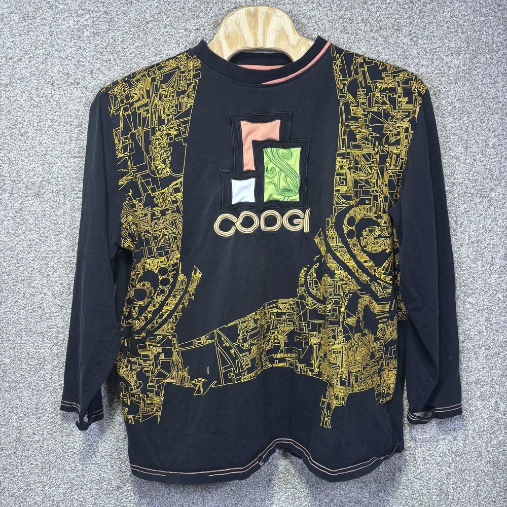 COOGI Shirt Mens 4XL Black Long Sleeve Logo Graphic Tee Streetwear Hip Hop